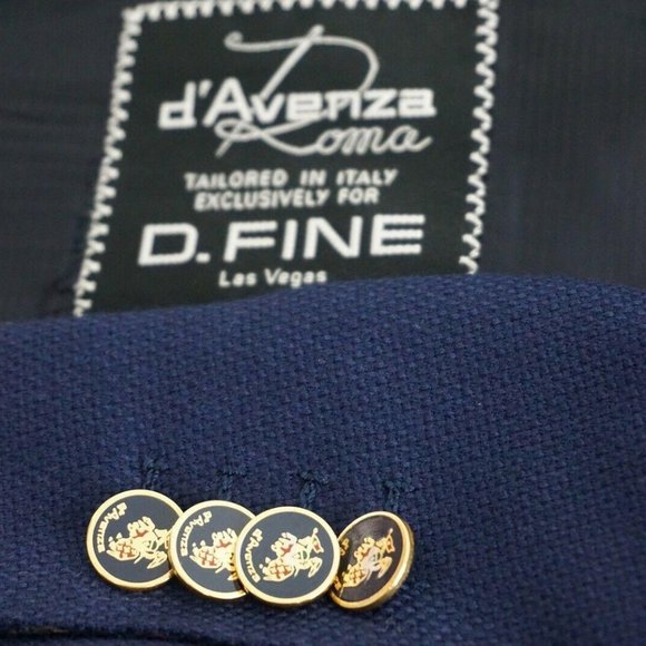 d’Avenza Hopsack Metal Logo Blue Woven Sport coat